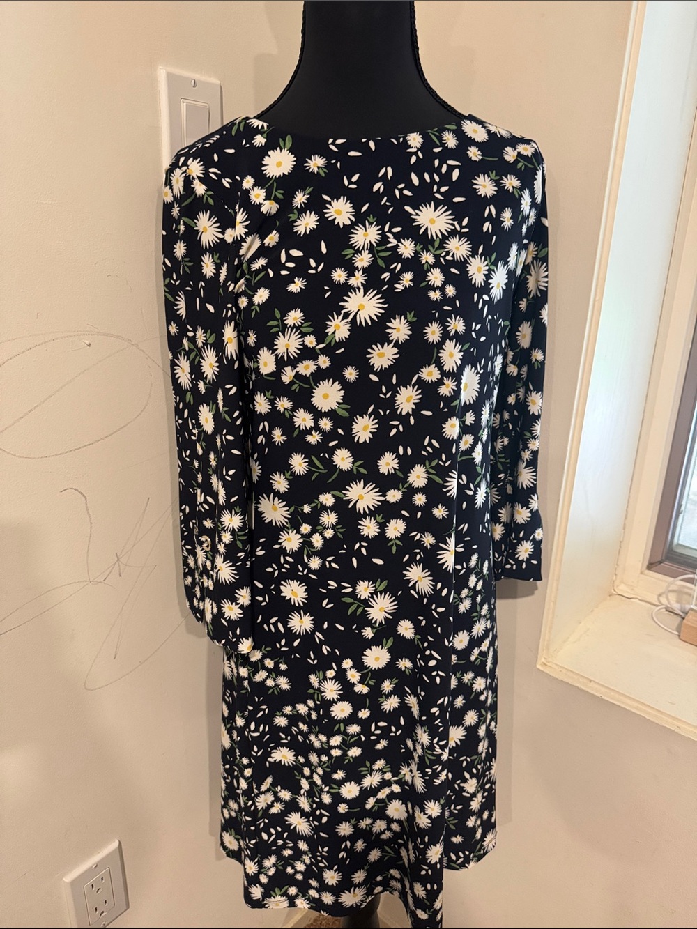 Tommy Hilfiger Navy Floral Daisy Long Sleeve Shift Dress size small